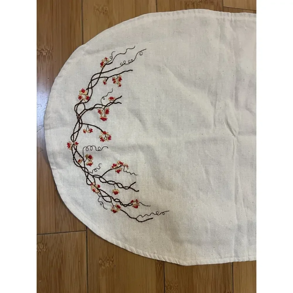 Vintage Handmade Organic Cotton Cottagecore Table Runner Floral Embroidered36x13